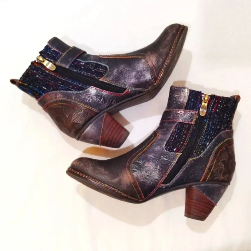 L'Artiste Spring Step Boots Cienna Distressed Multicolor Leather US 7.5 Zip - Picture 6 of 14